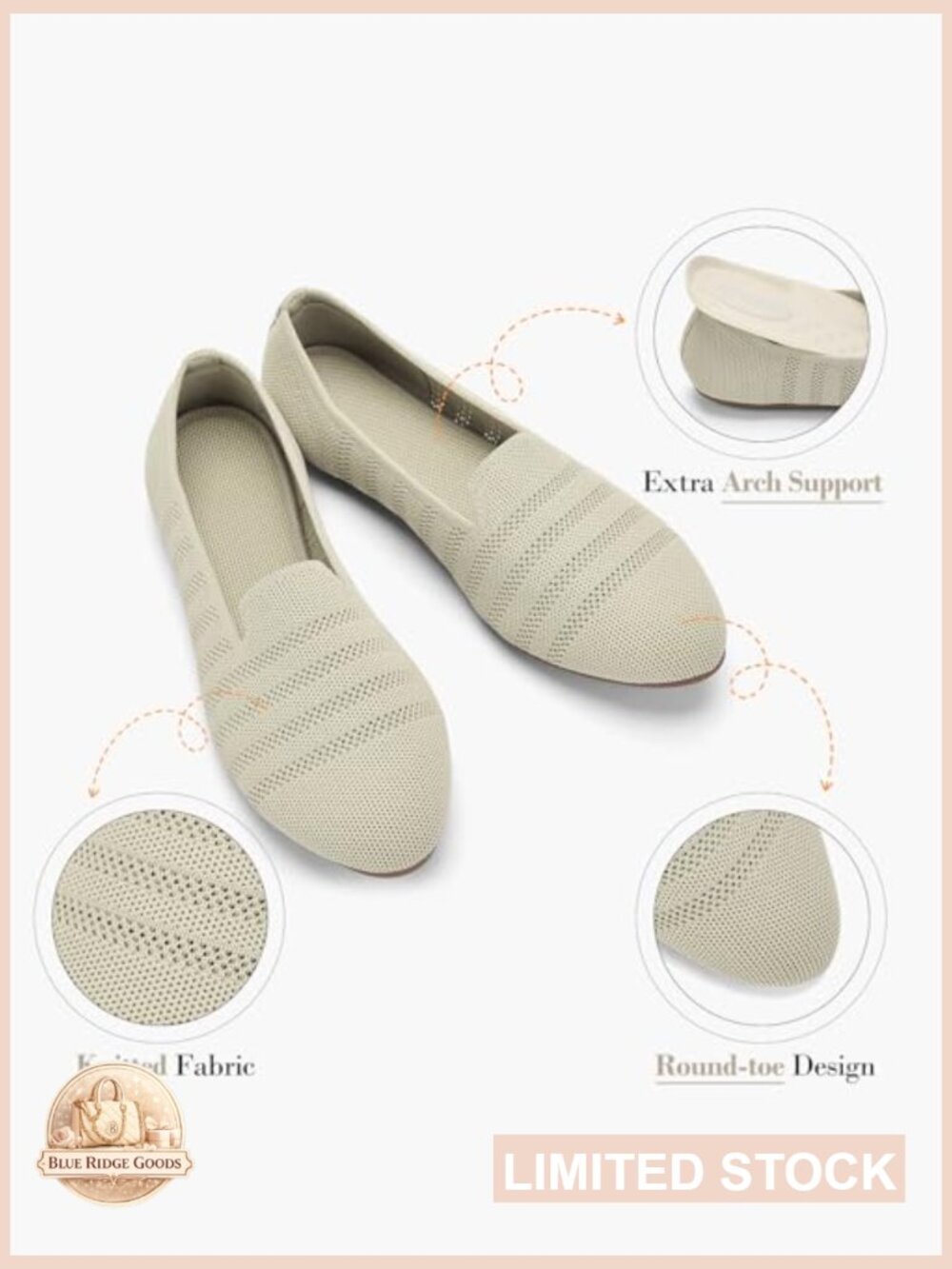 Women's Knit Flats with Arch Support, Slip-On Ballerina Shoes, Foldable & - Picture 5 of 7